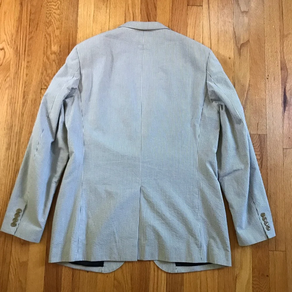 J. Crew Ludlow X Three Looms Light Gray & White Striped Seersucker Blazer 42L